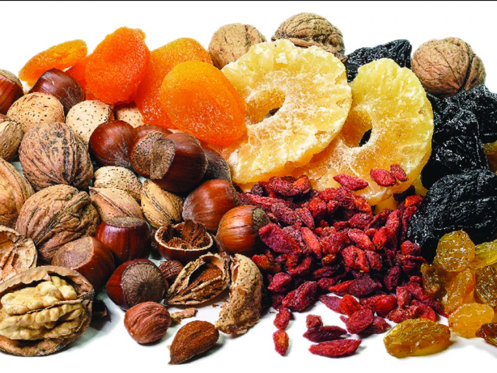 Dried fruit, sugar and baking ingredients