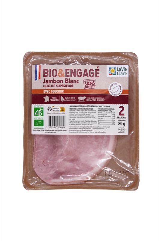 Jambon sans nitrite avec couenne 2x40g - La Vie Claire