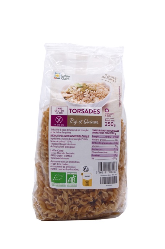 Torsades riz/quinoa sans gluten 250g - La Vie Claire
