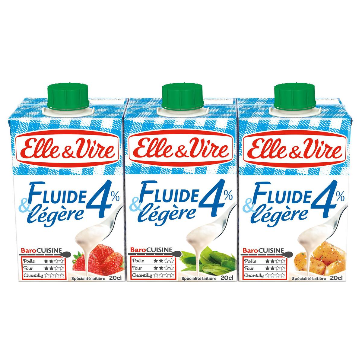 Elle&Vire Crème Fluide Et Légère 4% 200 ml x 3 