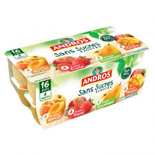 Andros Compote Nature Sans Sucre Ajoutés 100 g x 16