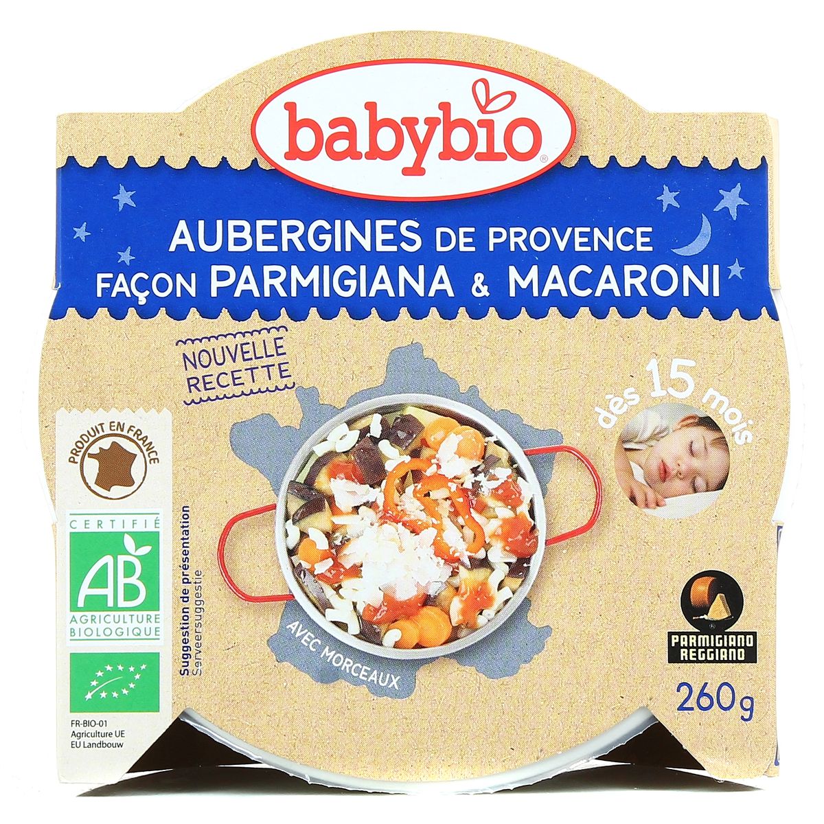 BabyBio Assiette Aubergine Permigiana Macaroni Bio 260 g 