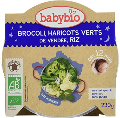 BabyBio Assiette Brocolis Haricots Verts et Riz Bio 230 g  