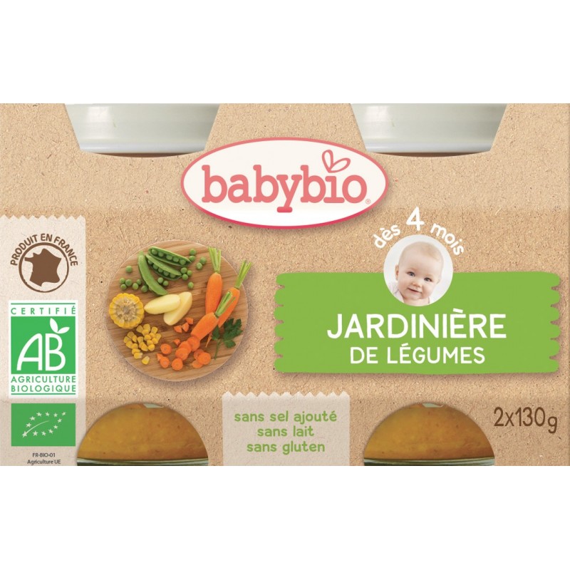 BabyBio Petits Pots Jardinière Légumes de France 4 Mois Bio 130 g x 2 