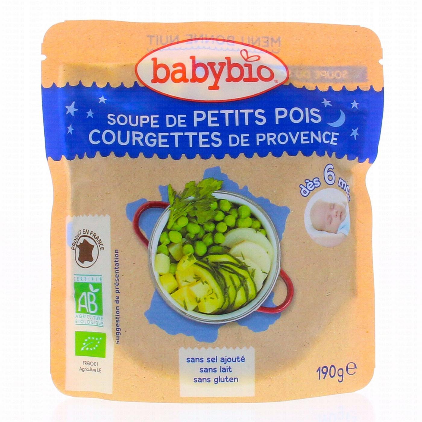 BabyBio Poche Soupe Petits Pois Courgettes 6 Mois Bio 190 g