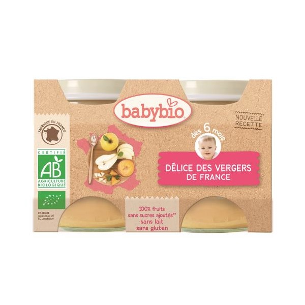 BabyBio Petits Pots Délices Vergers France BabyBio Dès 6 Mois 130 g x 2