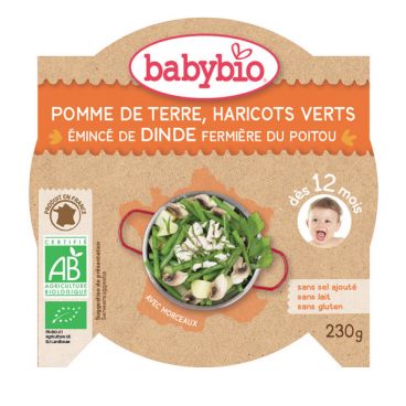 BabyBio Assiette Menu PDT Haricots Verts Dinde Bio 230 g 