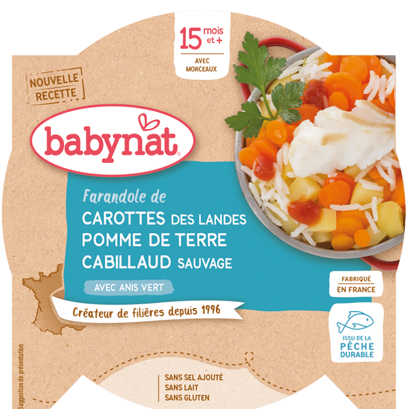 BabyNat Assiette Menu Carotte PDT Cabillaud 260 g 