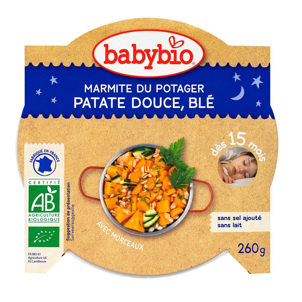 BabyBio Assiette Menu Marmitte PDT Douce Blé Bio 260 g