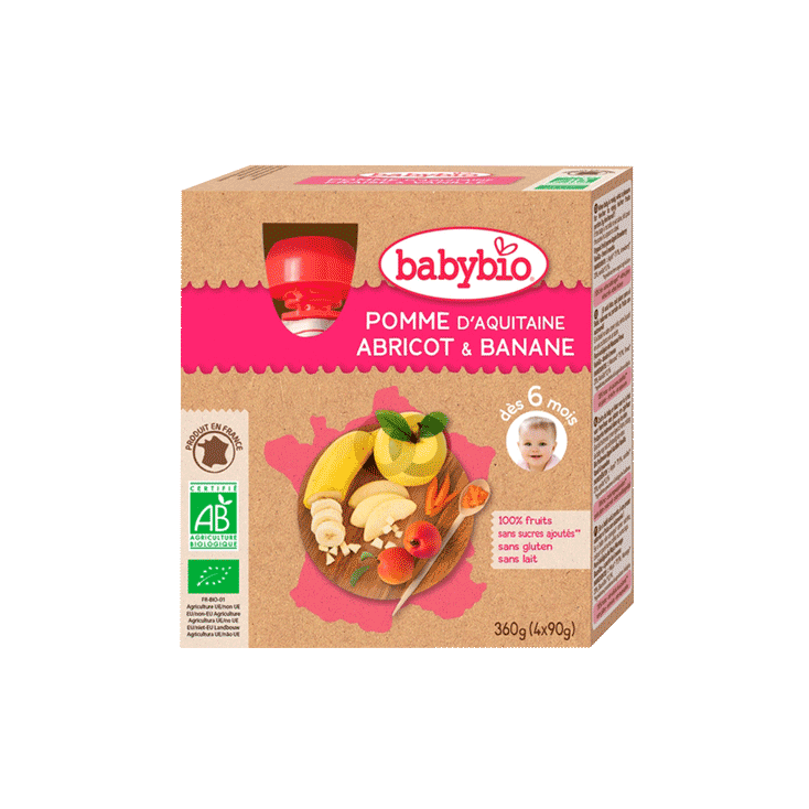 BabyBio Gourdes Pomme Abricot Banane 90 g x 4 