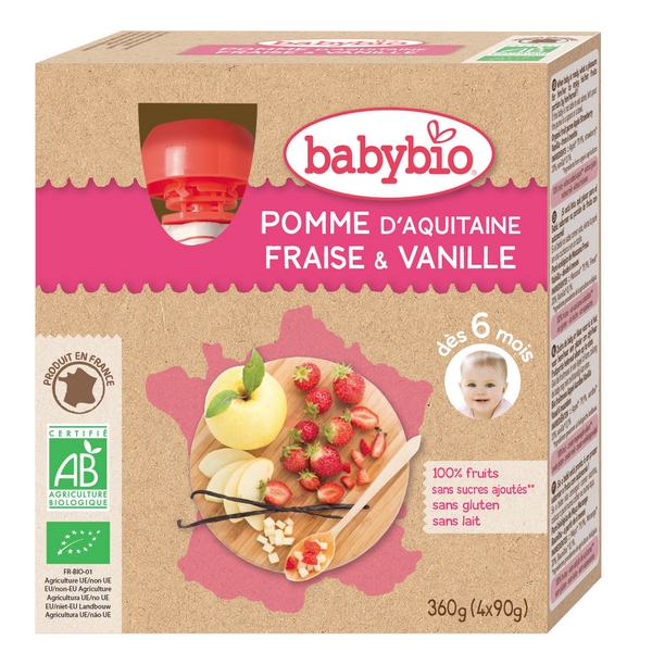 Gourdes Pomme Fraise Vanille BabyBio Dès 6 Mois 90 g x 4 