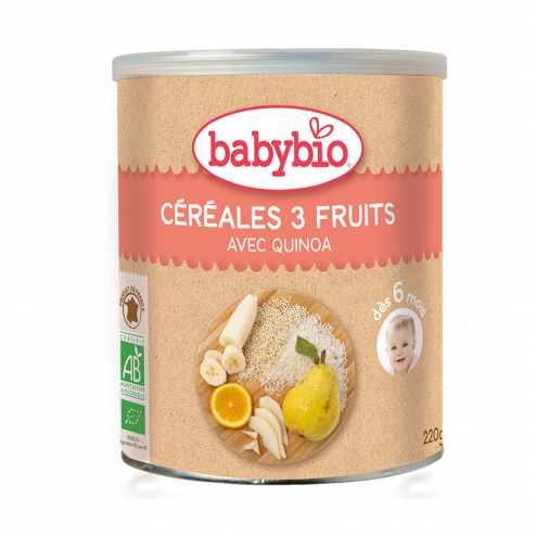 BabyBio Céréales 3 Fruits Quinoa Dès 8 Mois 220 g 