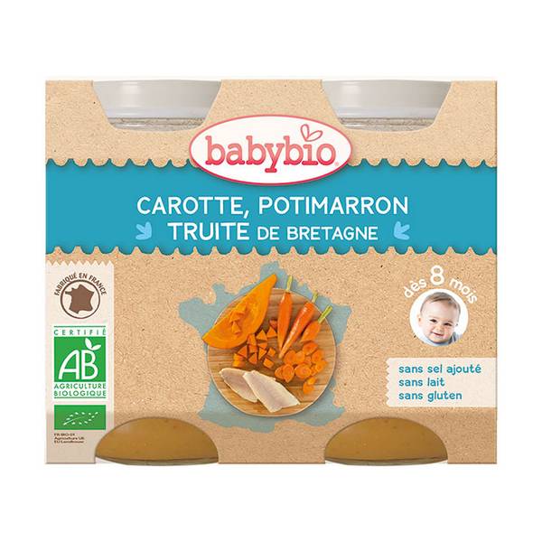 BabyBio Petits Pots Carottes Potimarron Truite Bio 200 g x 2