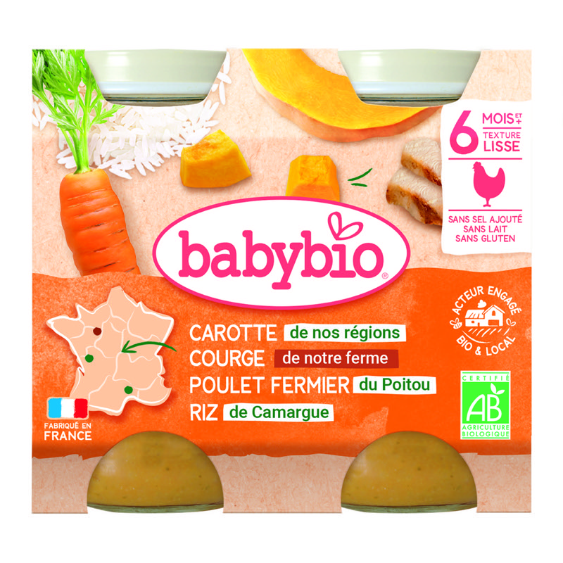Babybio Pot Carotte Courge Butternut  Poulet - Des 6 Mois