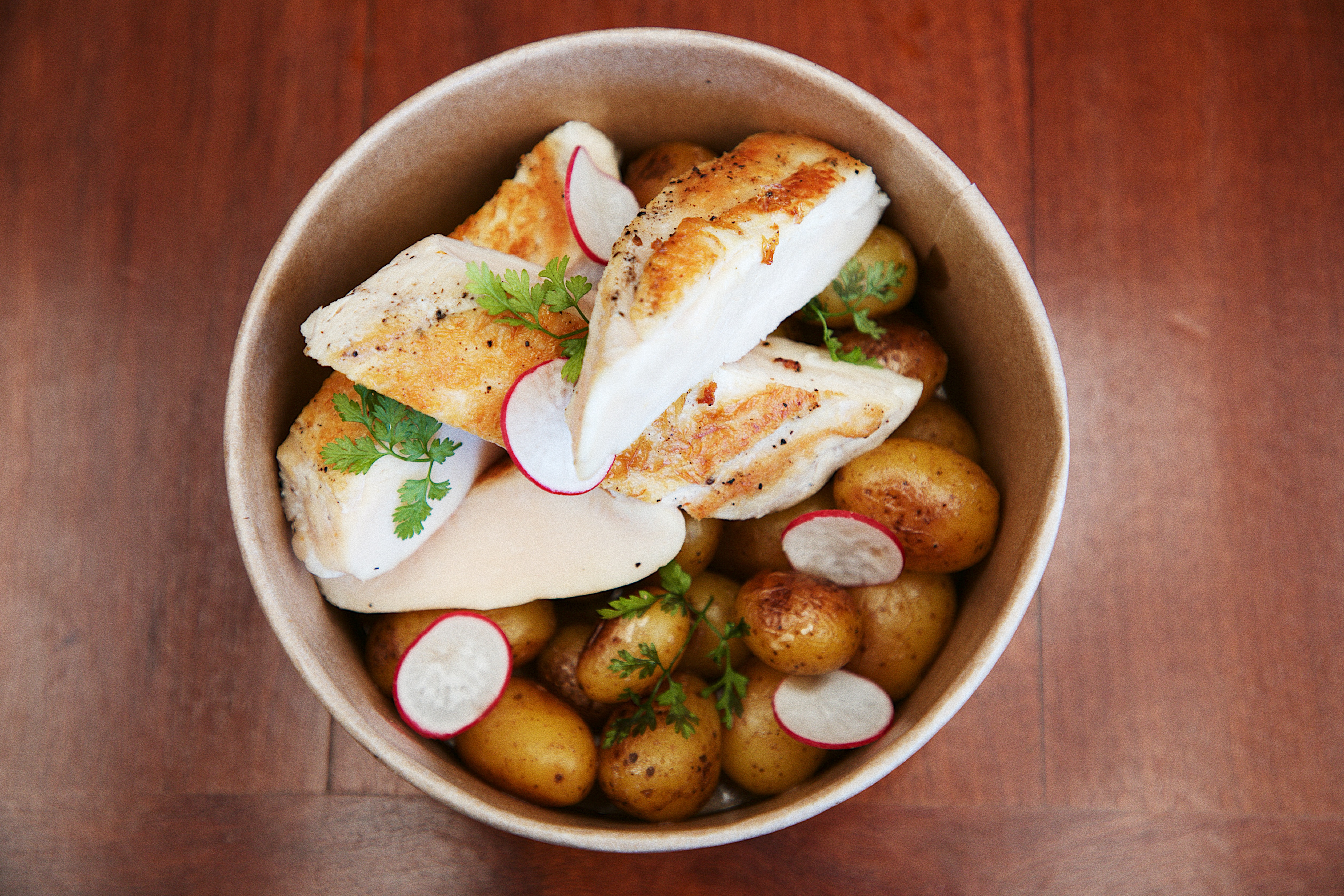 Chicken breast, roasted potatoes 
