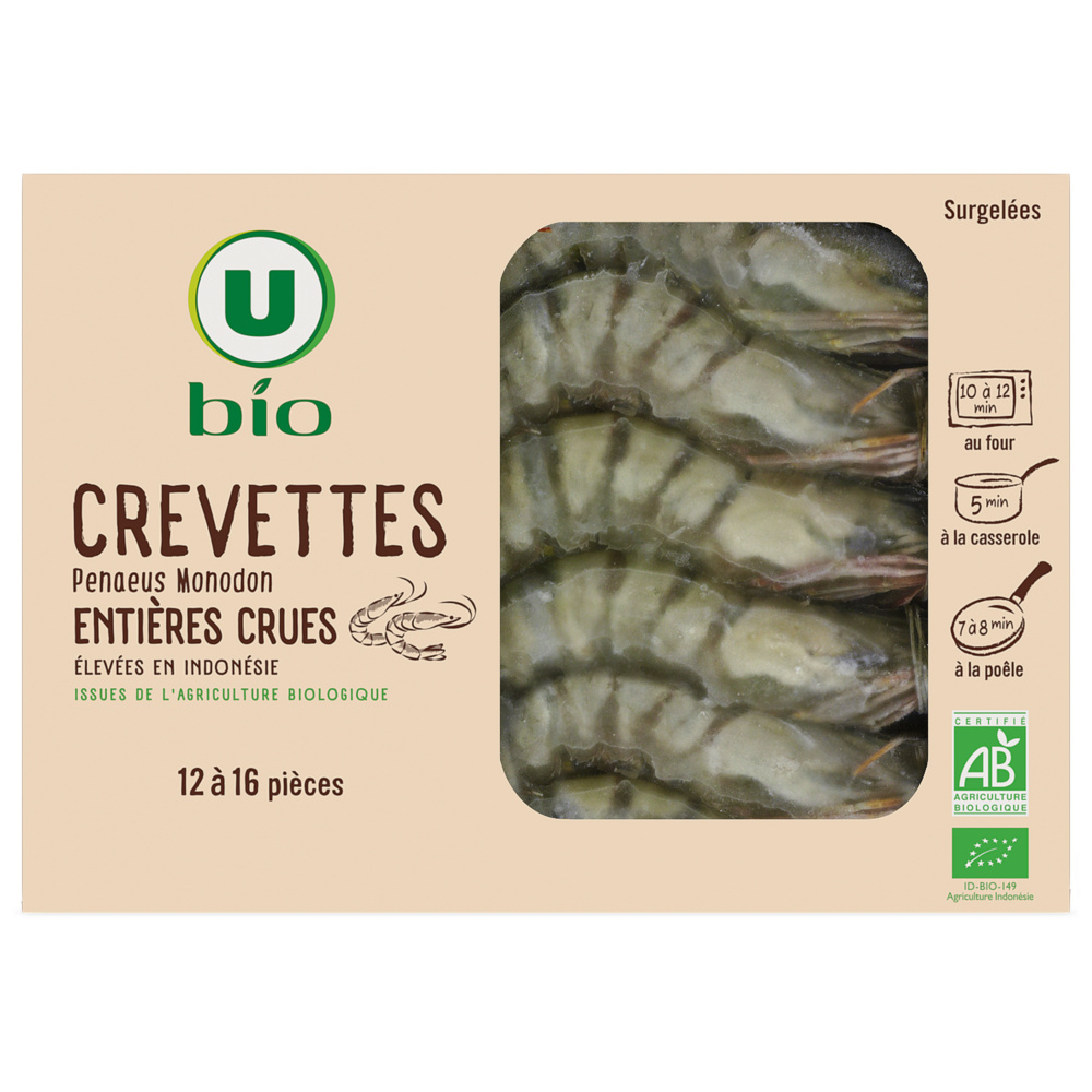 Organic whole raw shrimps U
