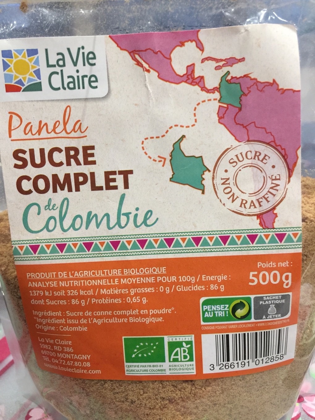 Panela Colombia wholegrain sugar 500g - La Vie Claire