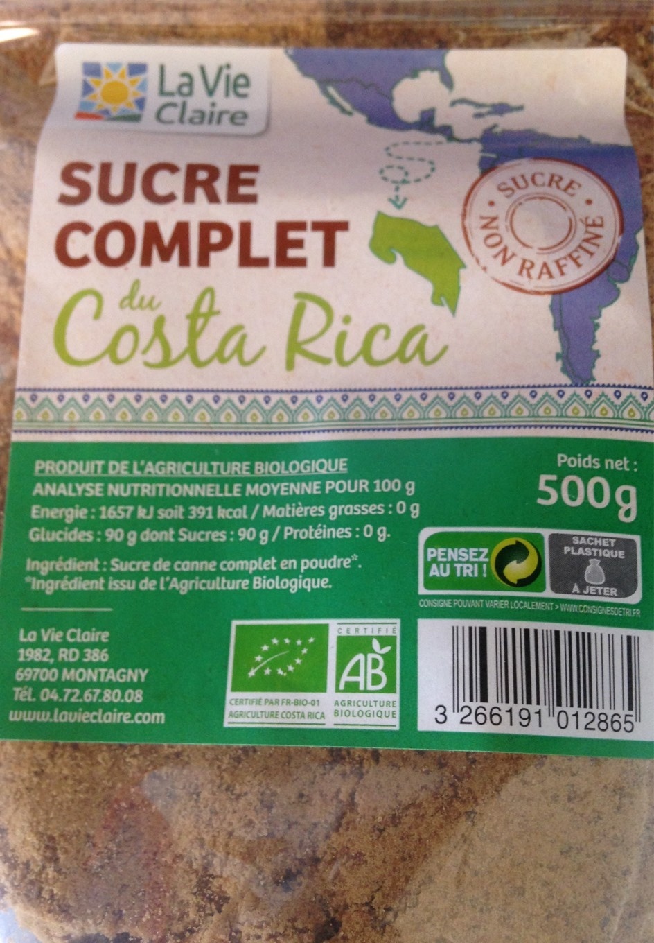 Wholegrain sugar from Costa Rica 500g - La Vie Claire