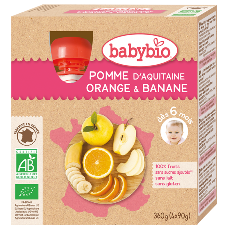 Babybio Gourde Pom Orange Banane - Des 6 Mois