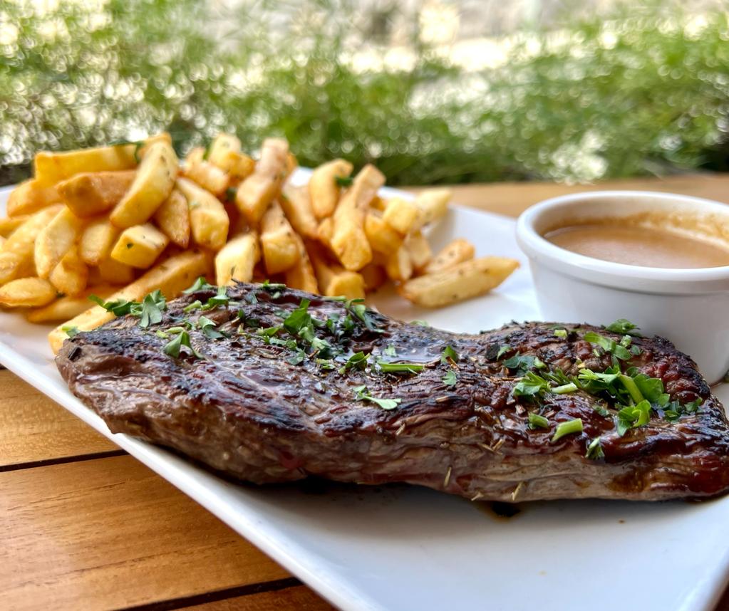 Grilled flank steak and Fries with choice of sauce