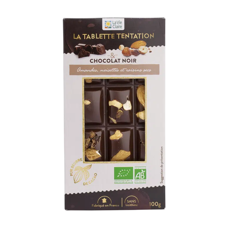 Dark chocolate bar with almonds/hazelnuts/raisins 100g - La Vie Claire