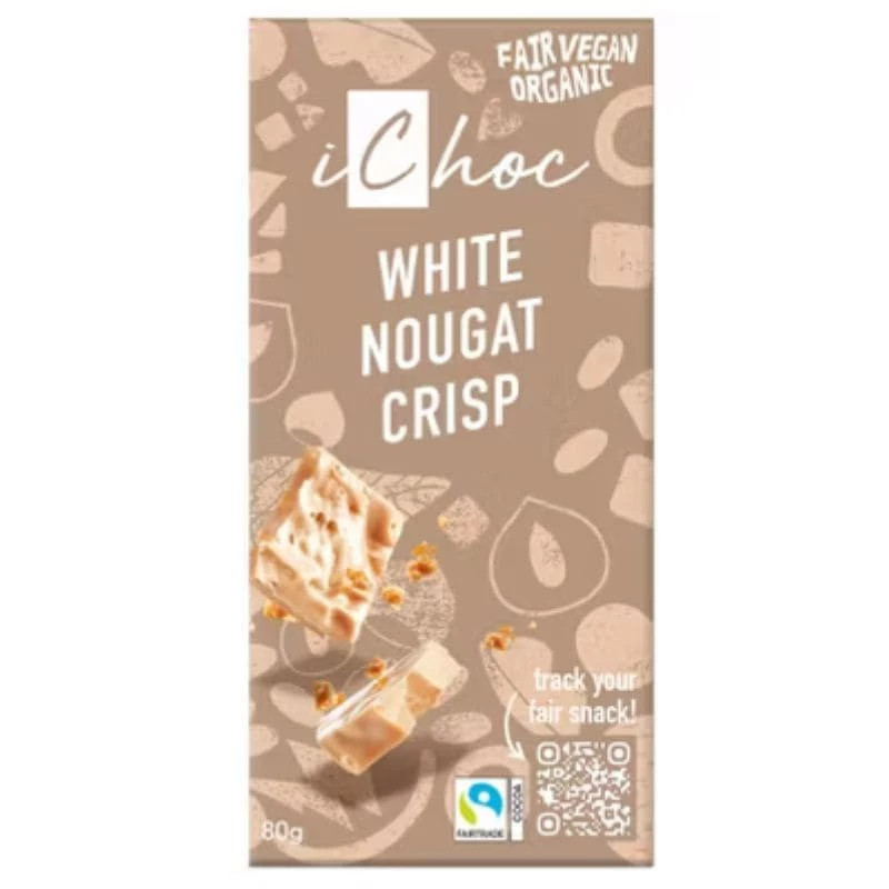 Crunchy white nougat bar 80g vegan - iChoc